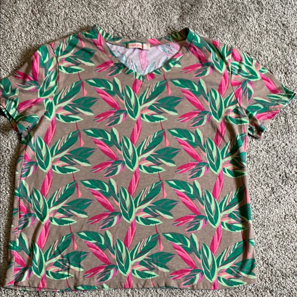 Fresh Produce Tropical Print Bright colors t-shirt size xl pink green summer